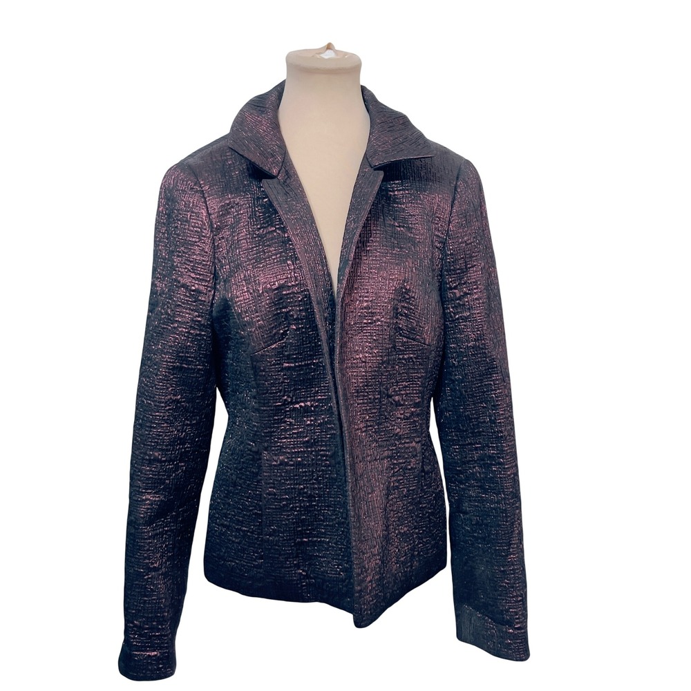 Nina McLemore Womens Metallic Textured Silk Lined Blazer Jacket Size 12 Purple